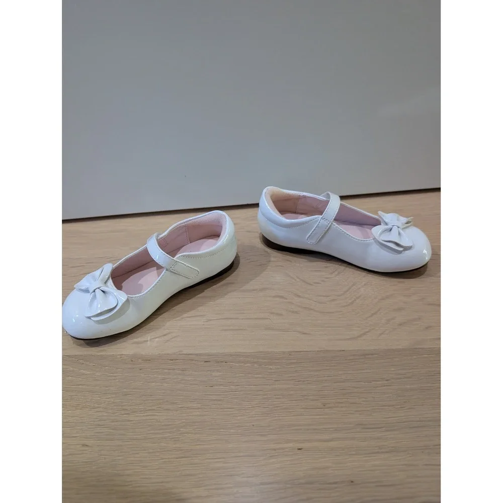 Nina Posey Girls White Patent Bow Mary Jane Dress Shoes Size 9
